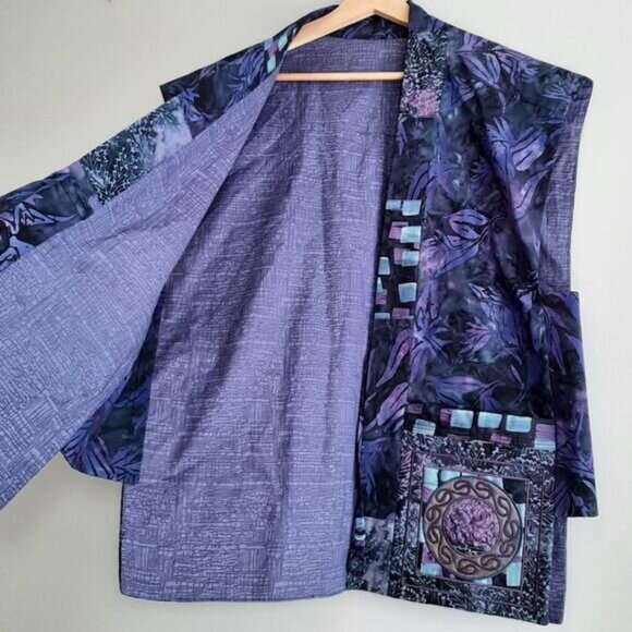 HANDMADE Boho Open Front Embroidered Vest Abstract Floral Purple Sz L - Picture 11 of 15
